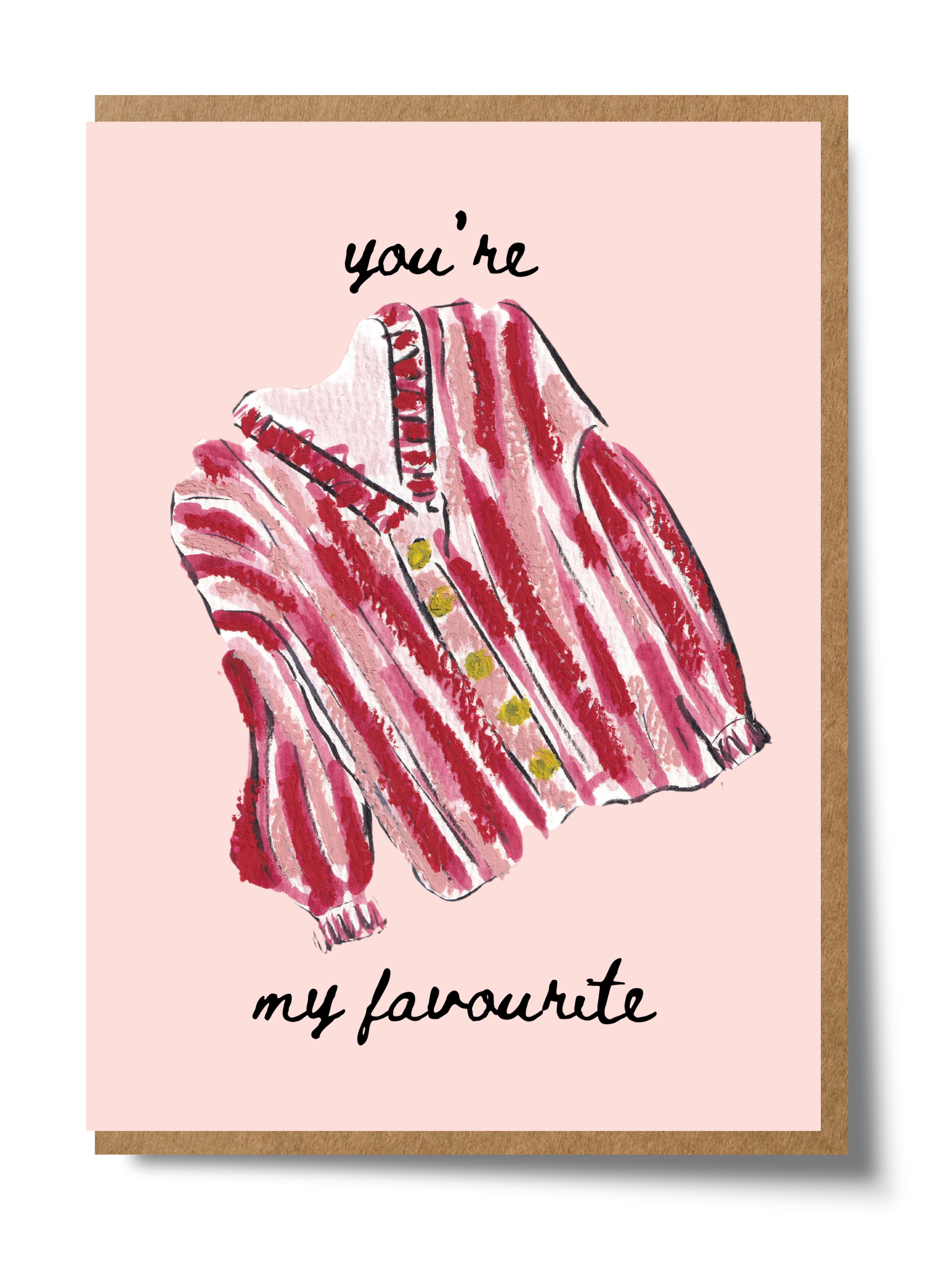 Mary Anna Emerson You're My Favourite greeting card featuring a hand-painted watercolour jumper illustration.
