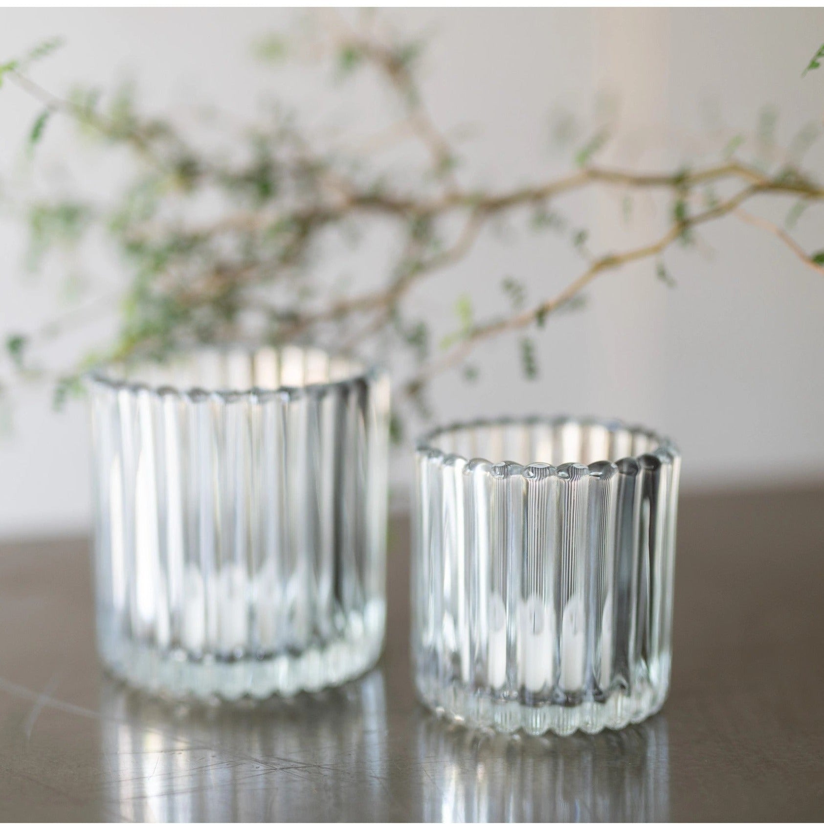 Meja clear ribbed candle holders in small and medium sizes