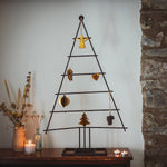 Large metal Christmas tree decoration stand with a speckled vintage-effect finish, measuring 82cm tall with 21 hanging points for baubles.