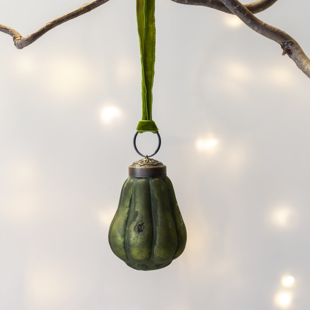 Mini fir green pear Christmas tree decoration with velvet hanging loopdécor