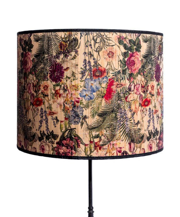 Statement multi floral bamboo pendant shade with woven design. A 55cm light shade perfect for adding warmth and colour to any interior.