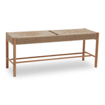 Natural hemp rope bench with handwoven rectangular seat and solid beech wood frame, 110cm wide.