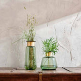 Nkuku Miza green glass vase with gold-toned decorative neck ring