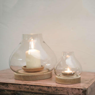 Naryla Lantern - Mango Wood & Glass