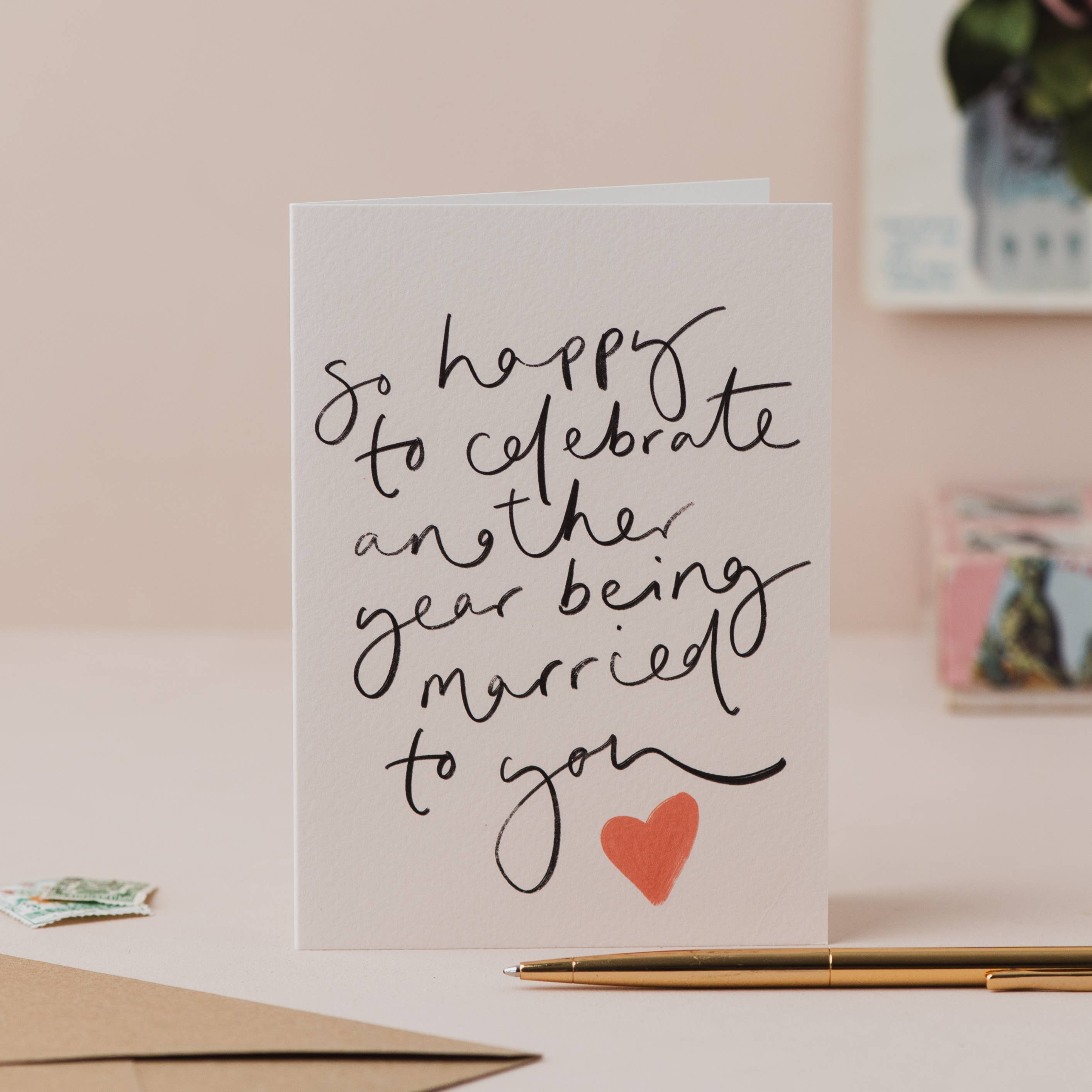 Oh Squirrel Celebrate Another Year Married anniversary card featuring a contemporary hand-lettered design.