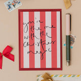 Oh Squirrel Christmas Magic card with red and pink striped design