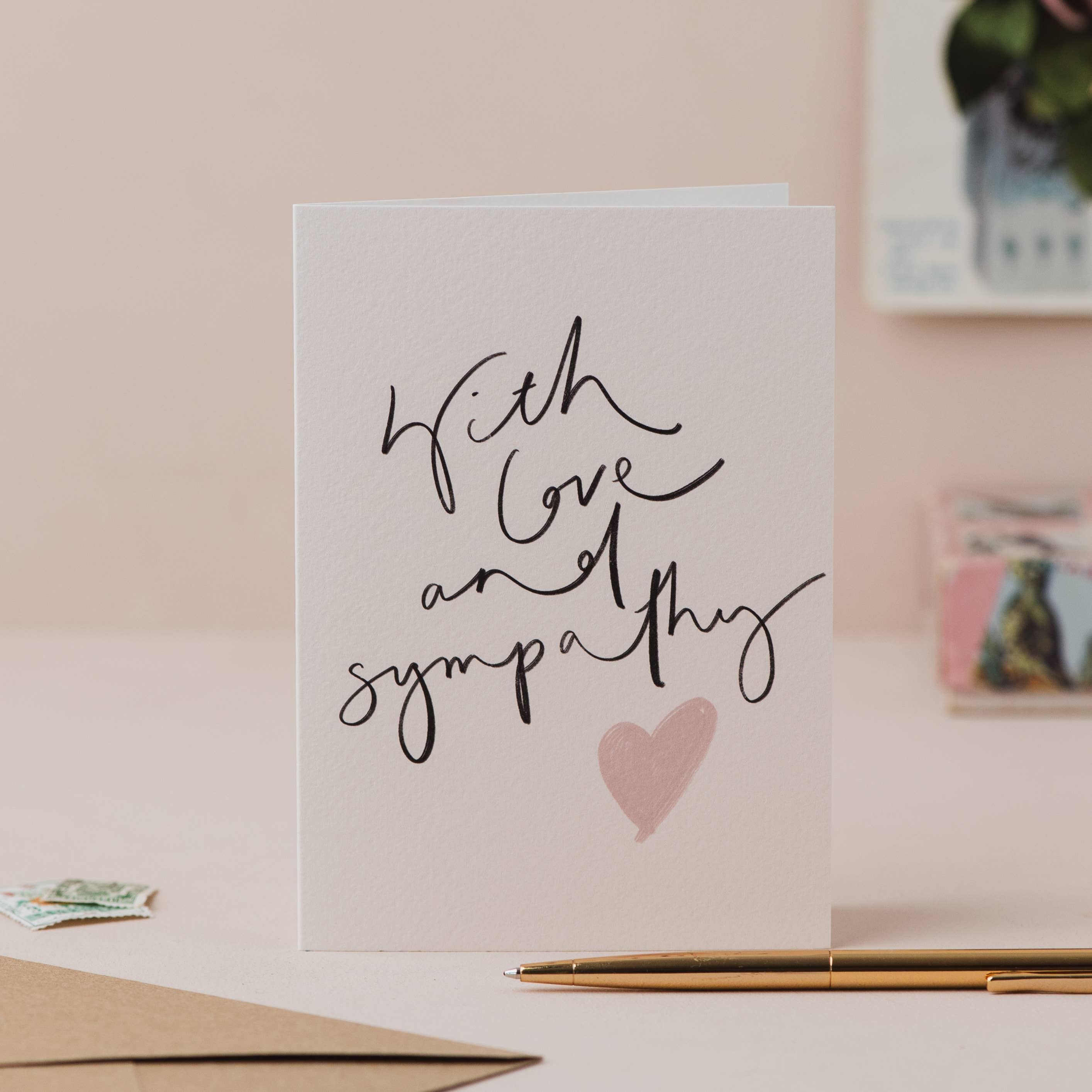 A thoughtful With Love and Sympathy Card by Oh Squirrel, featuring original hand lettering for a personal way to send comfort, love and support.