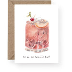 Old Fashioned cocktail birthday card featuring an original hand-painted watercolour illustration.
