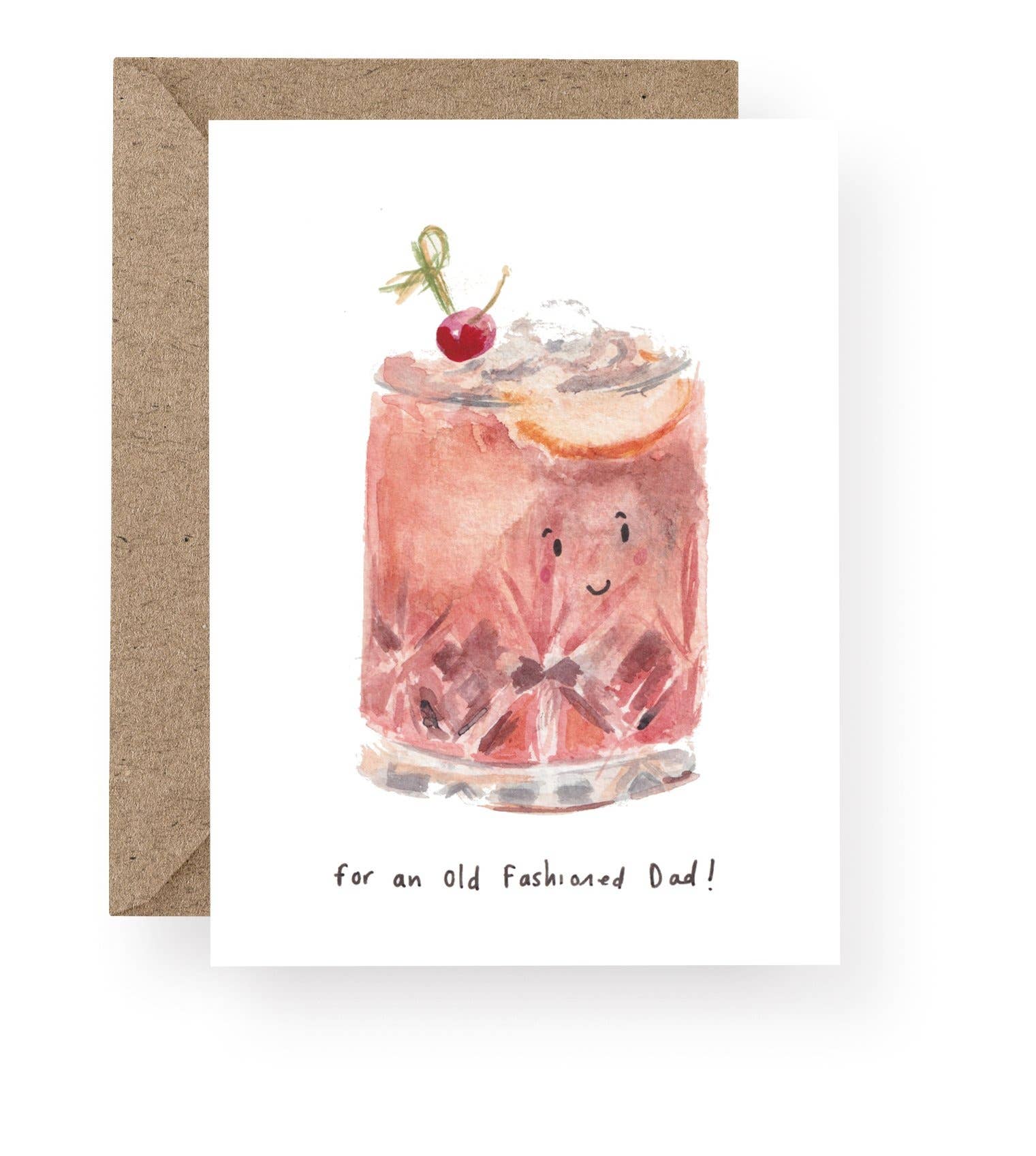 Old Fashioned cocktail birthday card featuring an original hand-painted watercolour illustration.