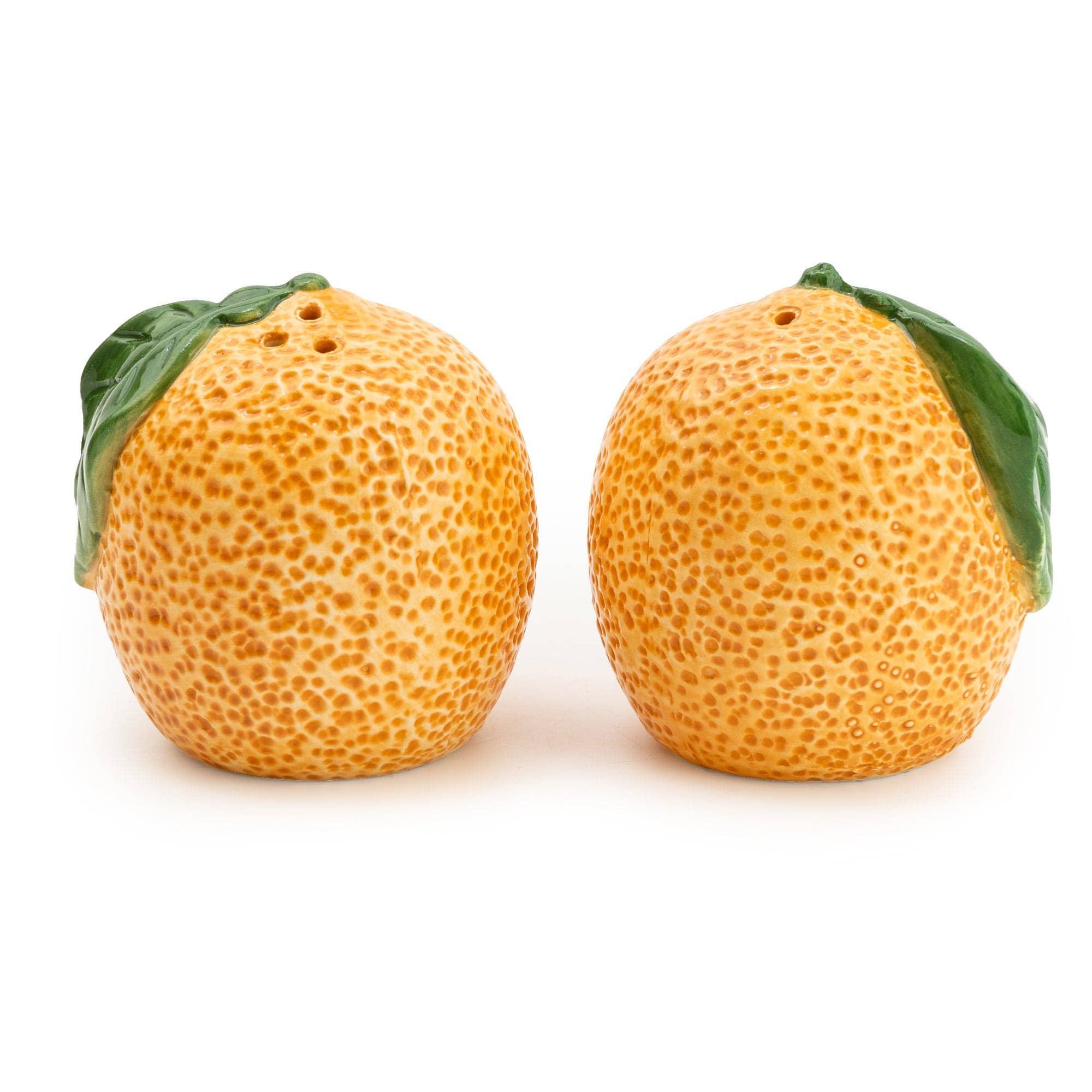 Orange Blossom salt and pepper shaker set shaped like bright oranges for colourful spring and summer table styling.