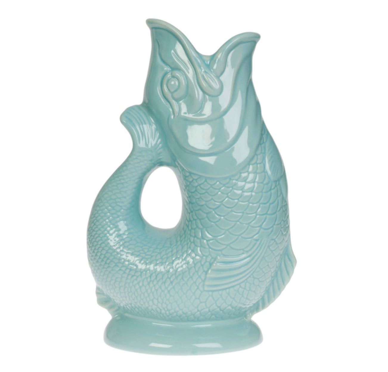 Discover the Original Gluggle Jug in Eau De Nil. Handmade in England, this iconic ceramic fish jug is famous for its playful glug-glug pouring sound.