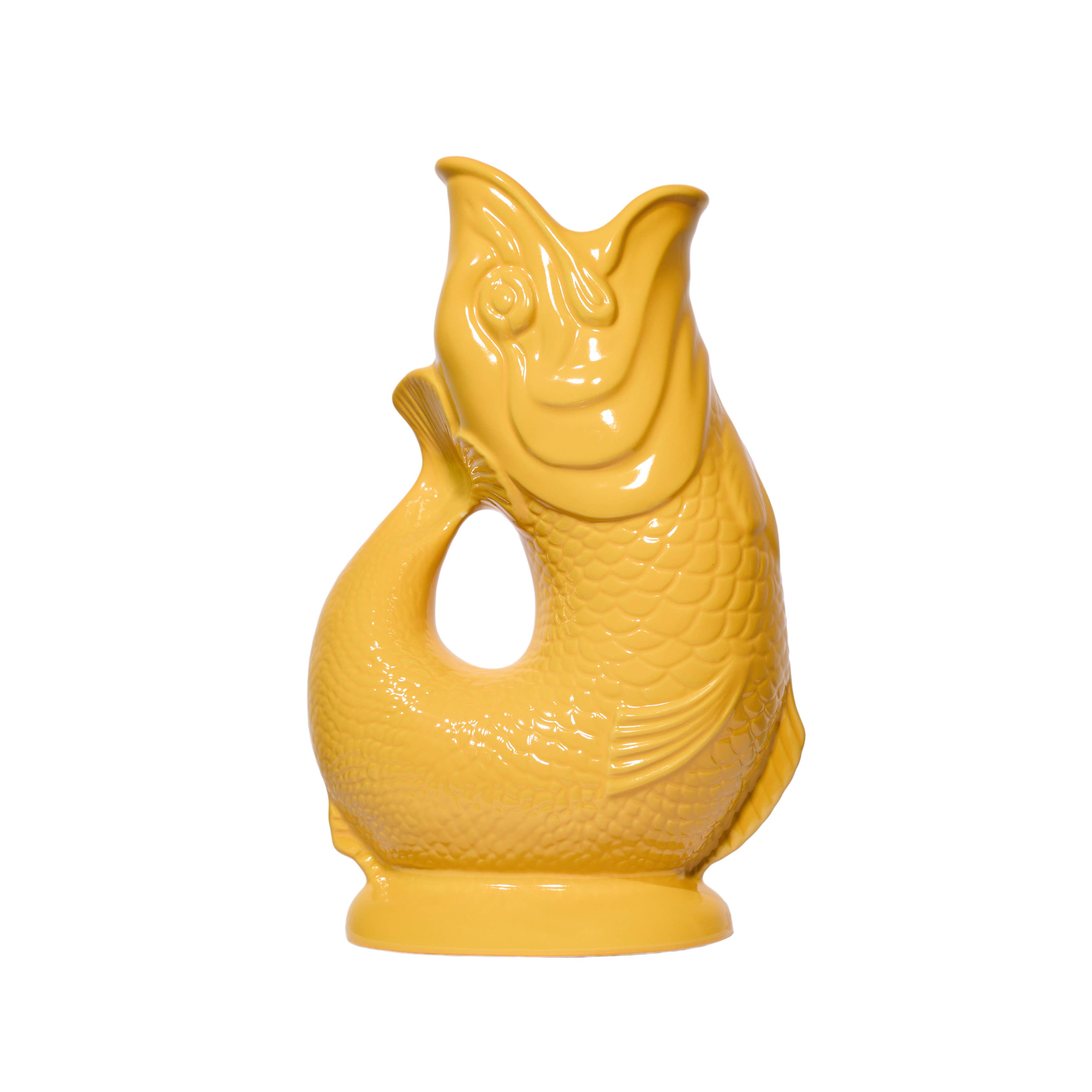 Discover the Original Yellow Gluggle Jug. Handmade in England since the 1870s, this iconic ceramic fish jug creates the famous glug-glug pouring sound.