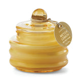 Paddywax Beam Meyer Lemon Candle in a bright yellow glass vessel with decorative lid.