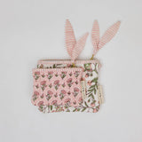 Paper Mirchi Floral Blush organic cotton zipped pouch duo with handcrafted quilted block print design.