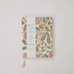 Paper Mirchi hand block printed A5 ruled notebook with artisan patterned cover and cotton tassel marker.