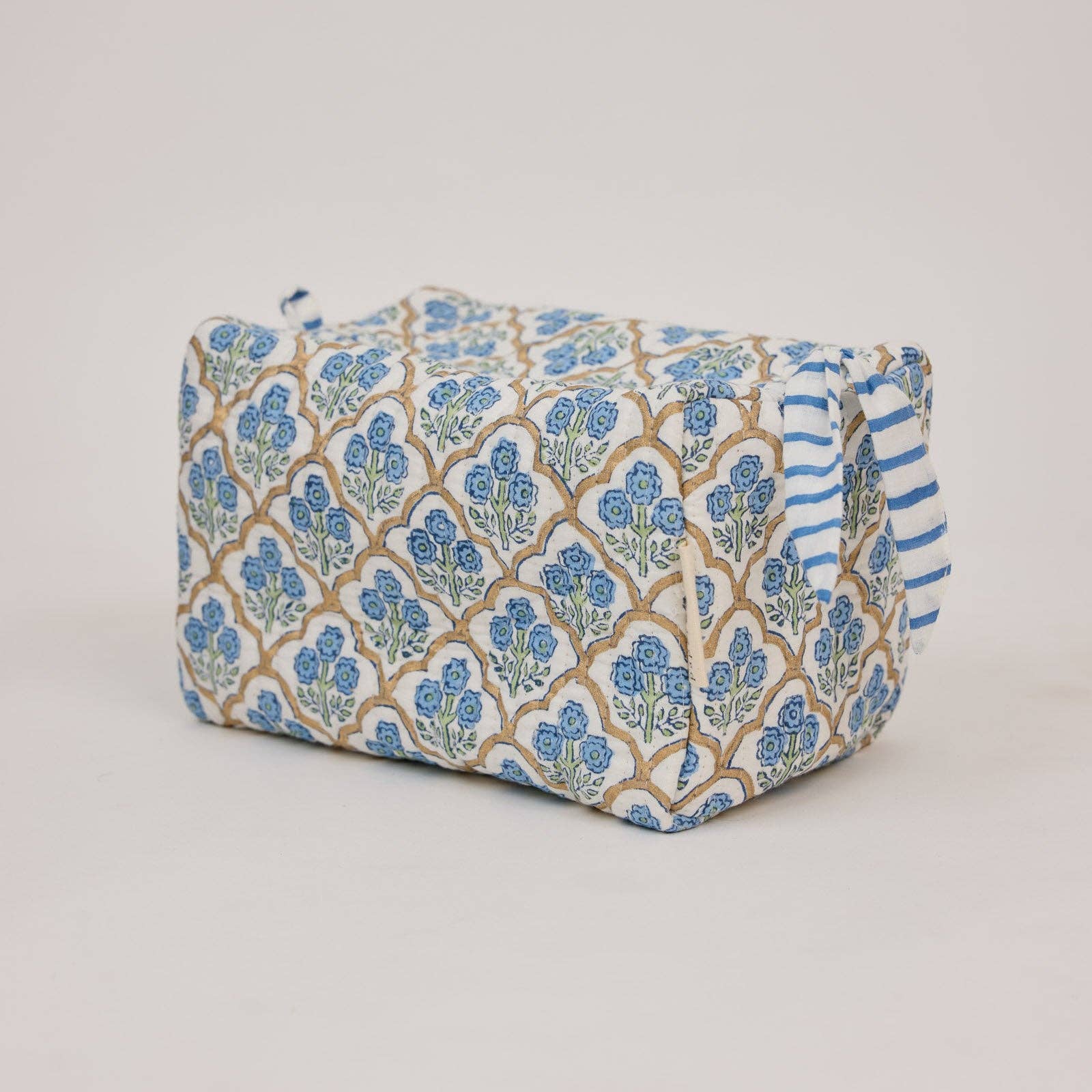 Paper Mirchi large organic cotton toiletry bag in Floral Lattice Buttercream