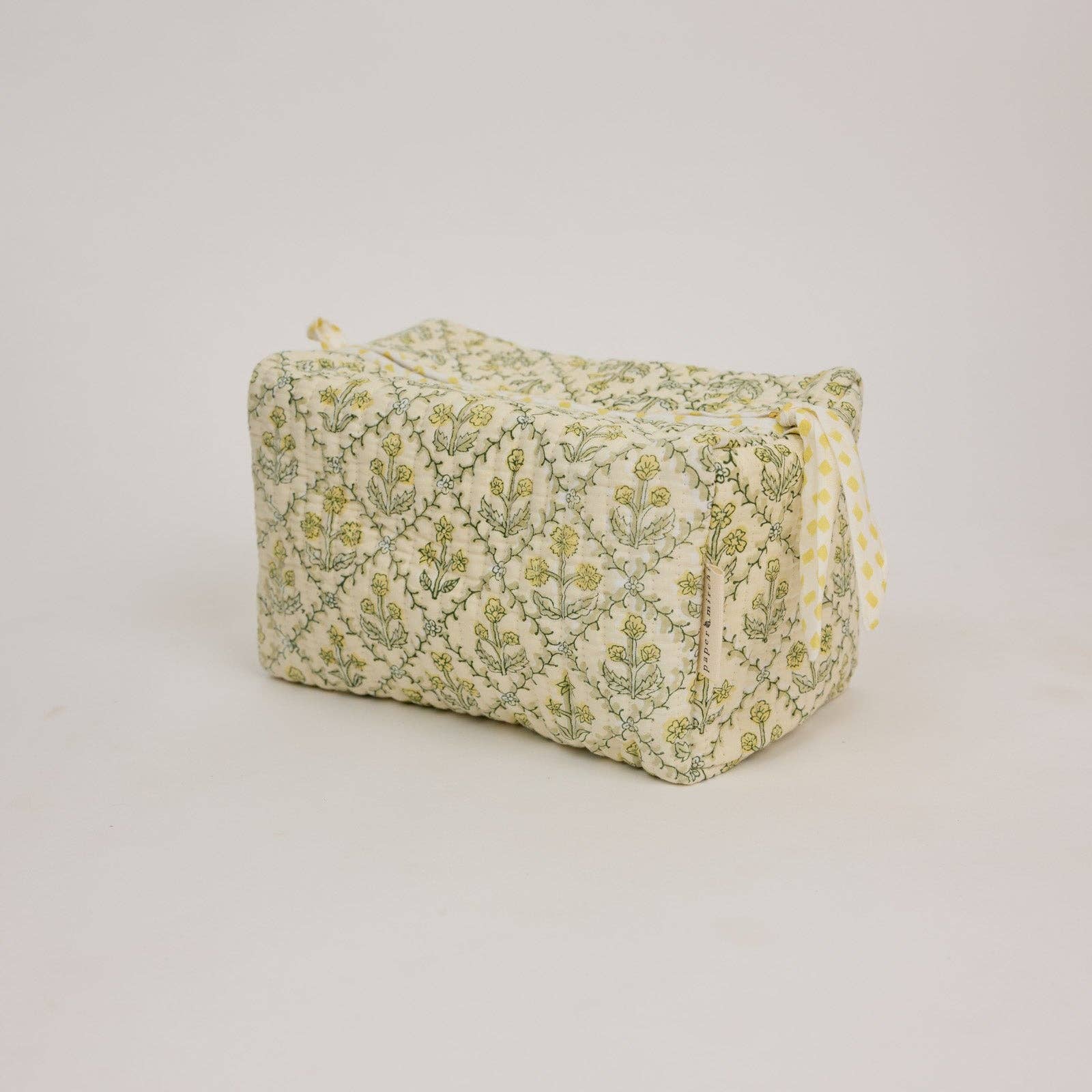 Paper Mirchi large organic cotton toiletry bag in Floral Lattice Buttercream