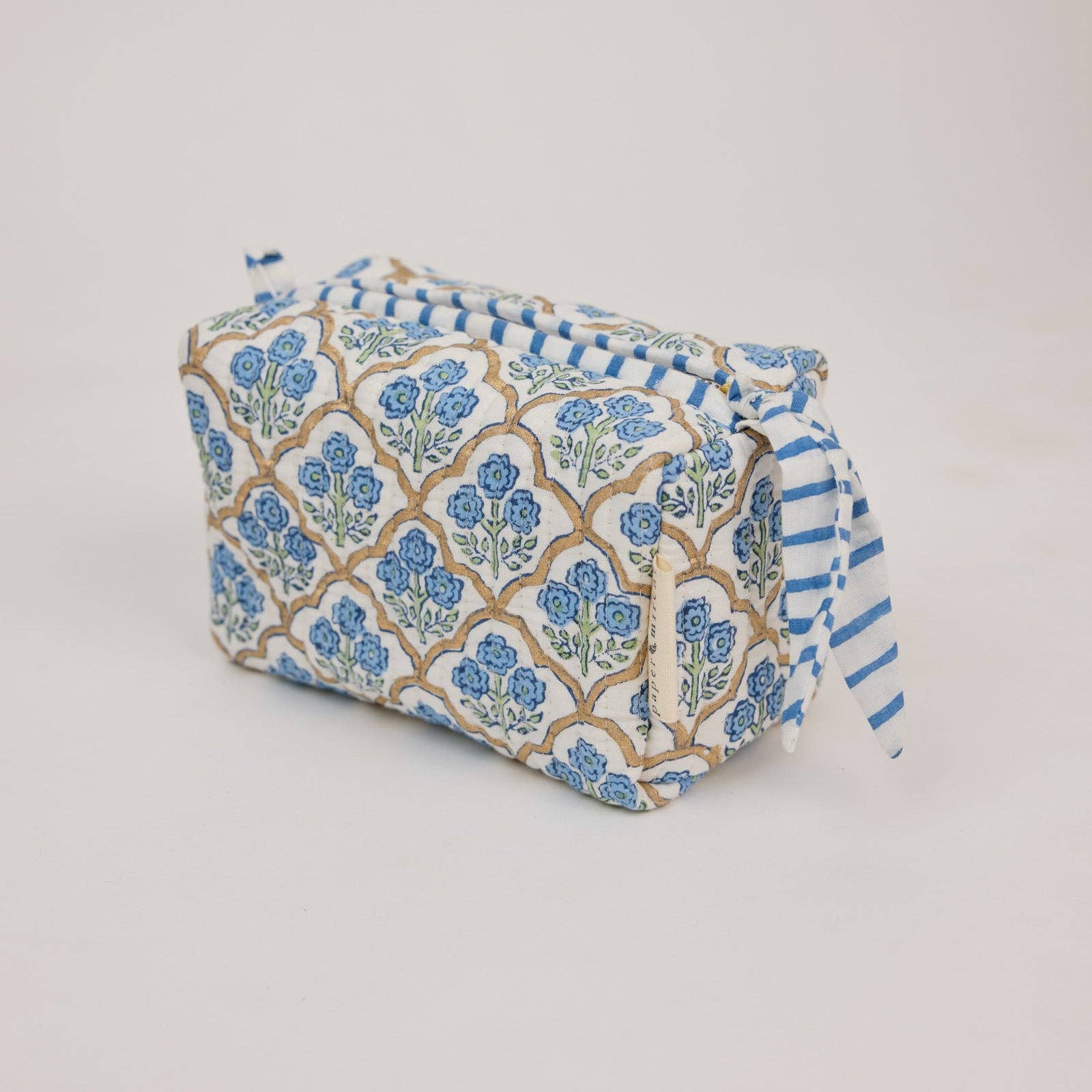 Paper Mirchi small hand block printed organic cotton toiletry bag