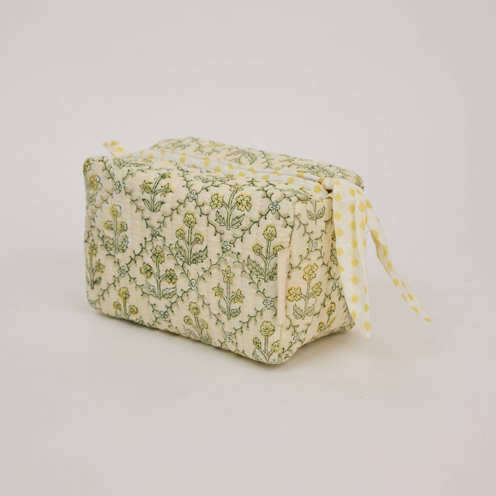Paper Mirchi small organic cotton toiletry bag in Floral Lattice Buttercream