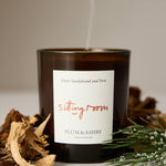 Plum & Ashby Sitting Room Candle. Green sandalwood, fern & violet leaf in natural soy wax with up to 60 hours burn time. Hand-poured in England.