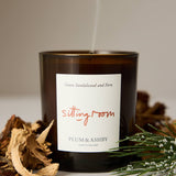 Plum & Ashby Sitting Room Candle. Green sandalwood, fern & violet leaf in natural soy wax with up to 60 hours burn time. Hand-poured in England.