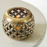 Small Pomme rustic metal tealight candle holder with decorative pierced pattern