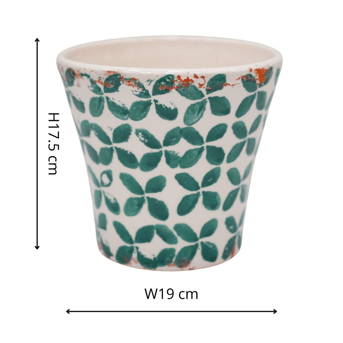 Porto Mediterranean tile planter with a green geometric pattern, hand-finished in Europe.