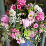 Romantic pink peony and rose hand tied bouquet