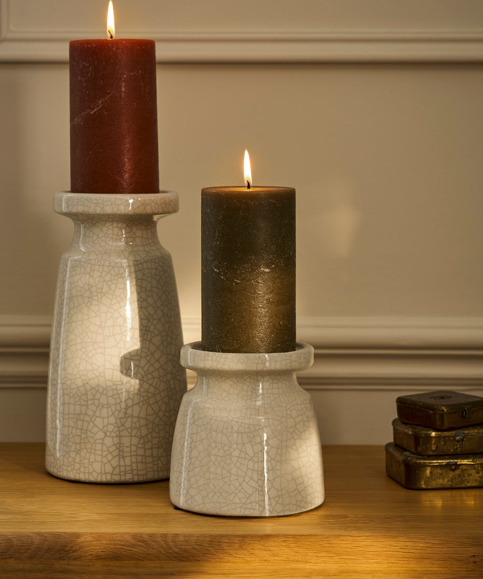 Ravello Small Stoneware Pillar Candle Holder with signature crackle glaze