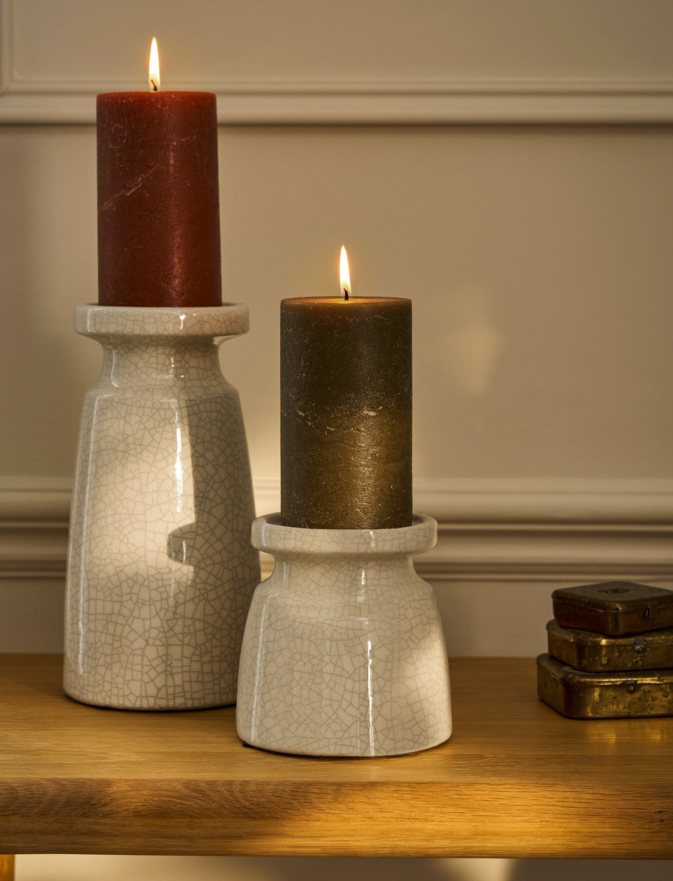 Ravello Small Stoneware Pillar Candle Holder with signature crackle glaze