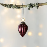Ribbed gourd hanging Christmas decoration with a textured reflective finish for festive tree styling.