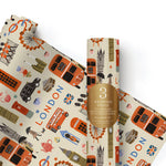 Rifle Paper Co. London gift wrapping paper featuring colourful illustrated London landmarks and British-inspired details.