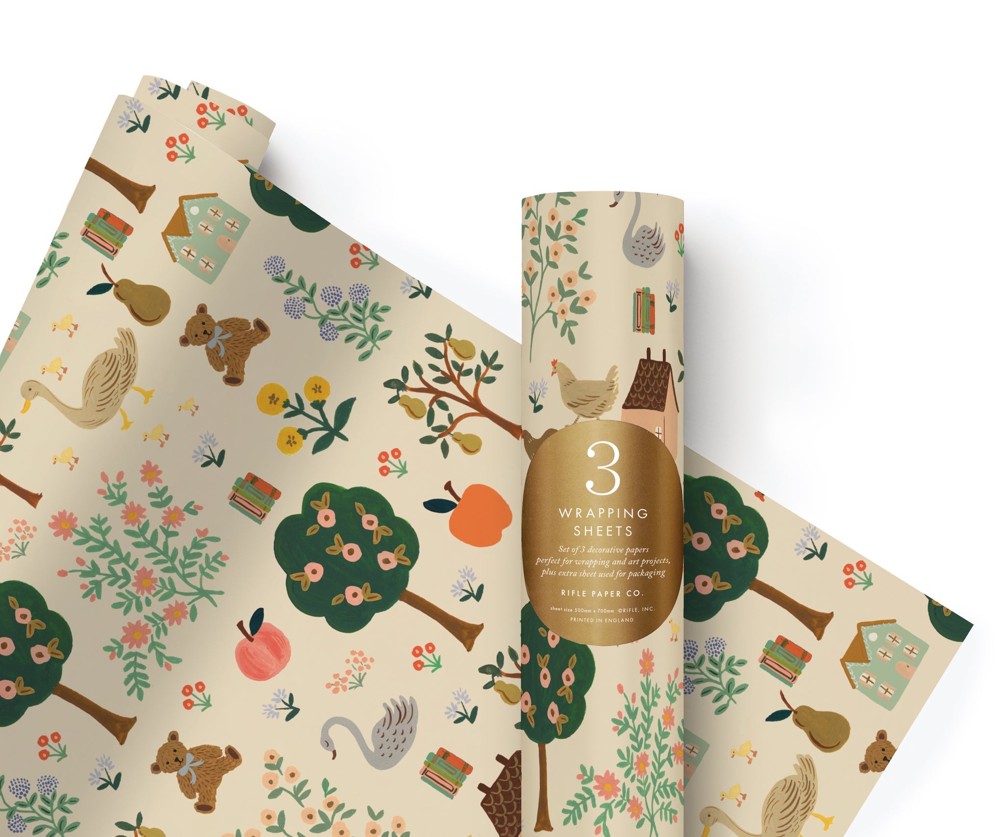 Rifle Paper Co. Storybook Wrap Roll featuring whimsical, colourful storybook-inspired illustrations on decorative gift wrapping paper.