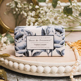 Luxury 190g rose soap bar made in Britain. Triple milled with shea butter, vegan friendly and beautifully packaged—perfect for gifting.