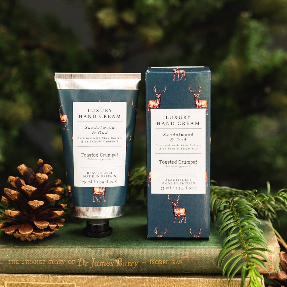 Sandalwood & Oud luxury hand cream by Toasted Crumpet. Nourishes and softens skin with a rich, warming fragrance. Beautifully presented and made in Britain.