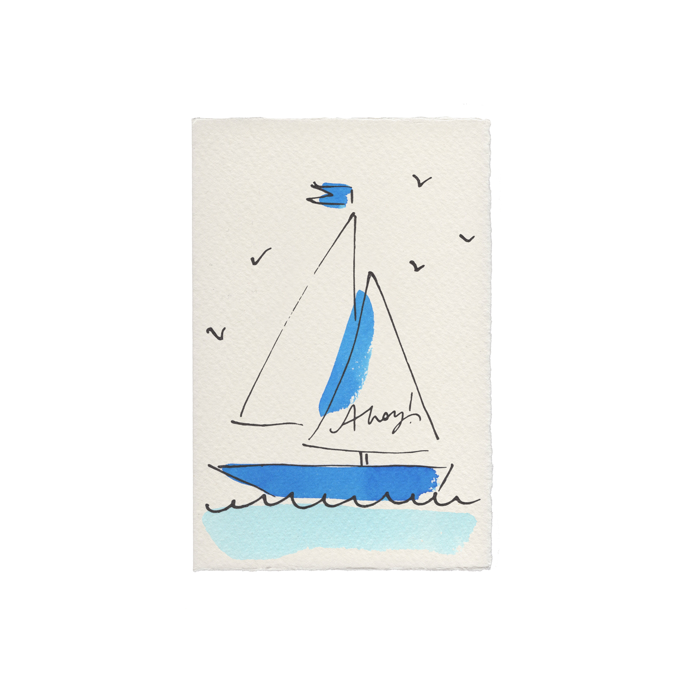 Scribble &a Daub Ahoy Sailing Boat hand-painted greeting card.
