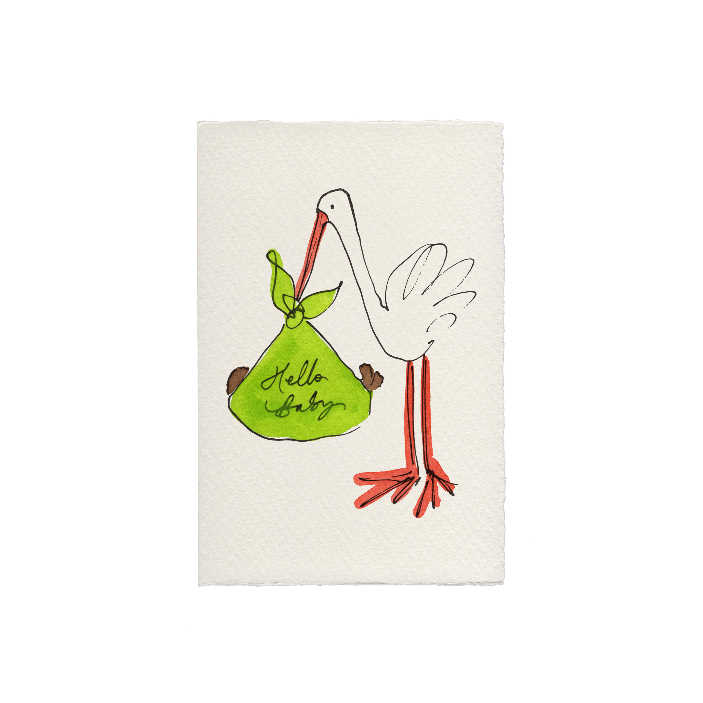 Scribble & Daub Hello Baby Stork hand-painted new baby card