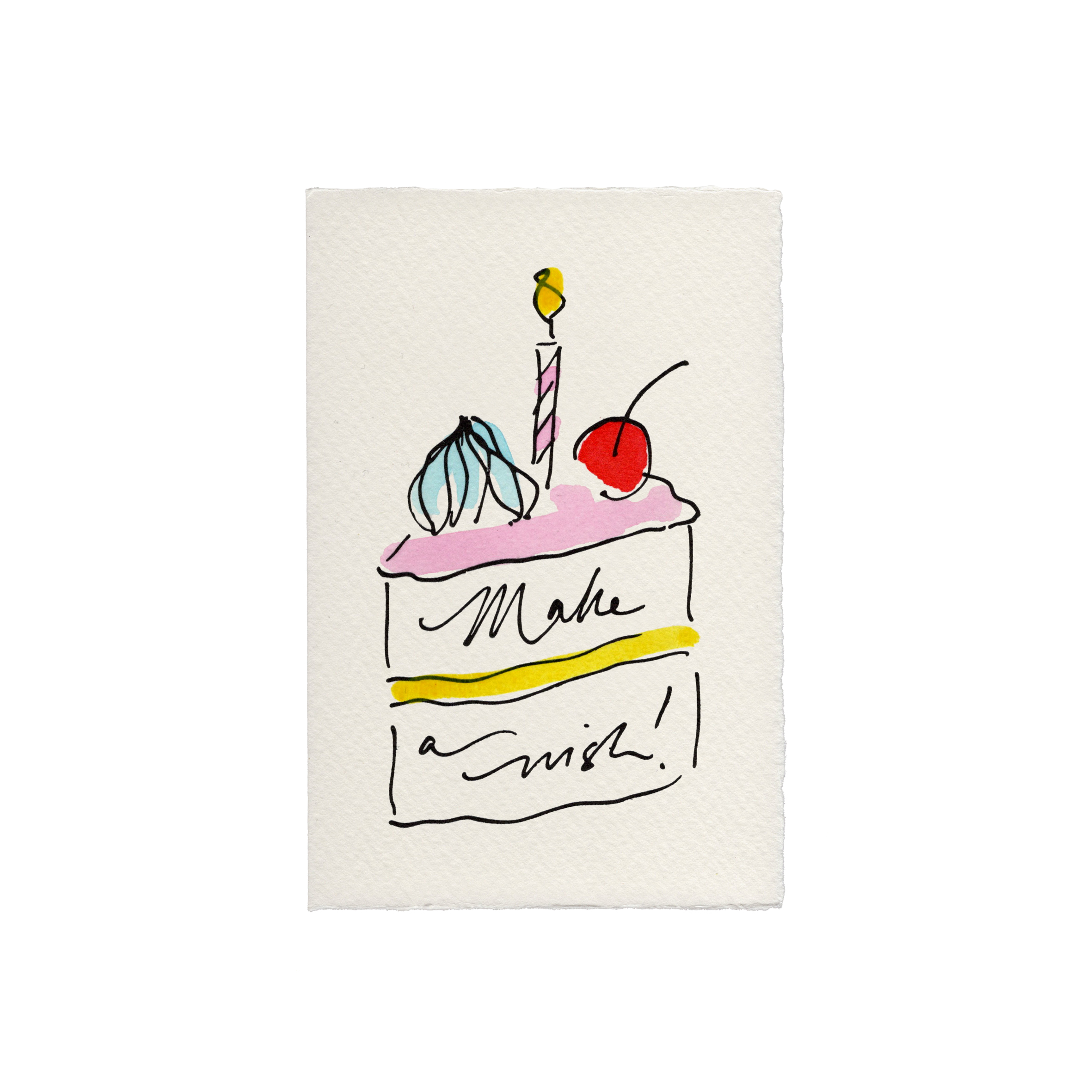 Scribble & Daub Make A Wish hand-painted birthday cake card.