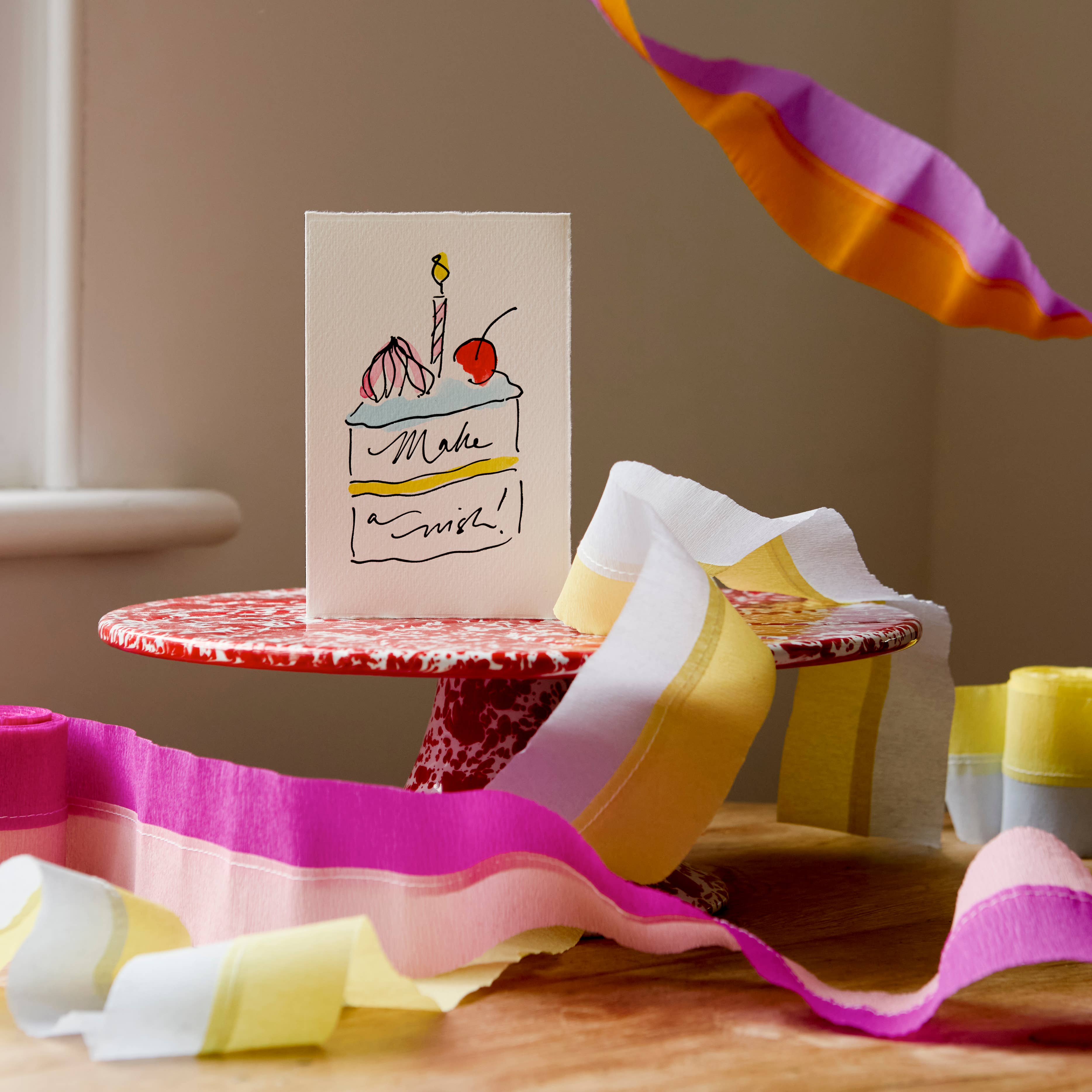Make A Wish Birthday Cake Card by Scribble & Daub on Italian deckle-edged paper.