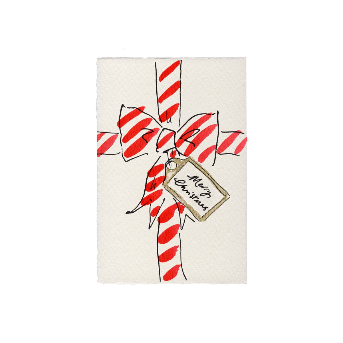 Shop the Scribble & Daub Merry Christmas Gift Bow card. A luxury letterpress Christmas card, individually hand-painted in East Sussex.
