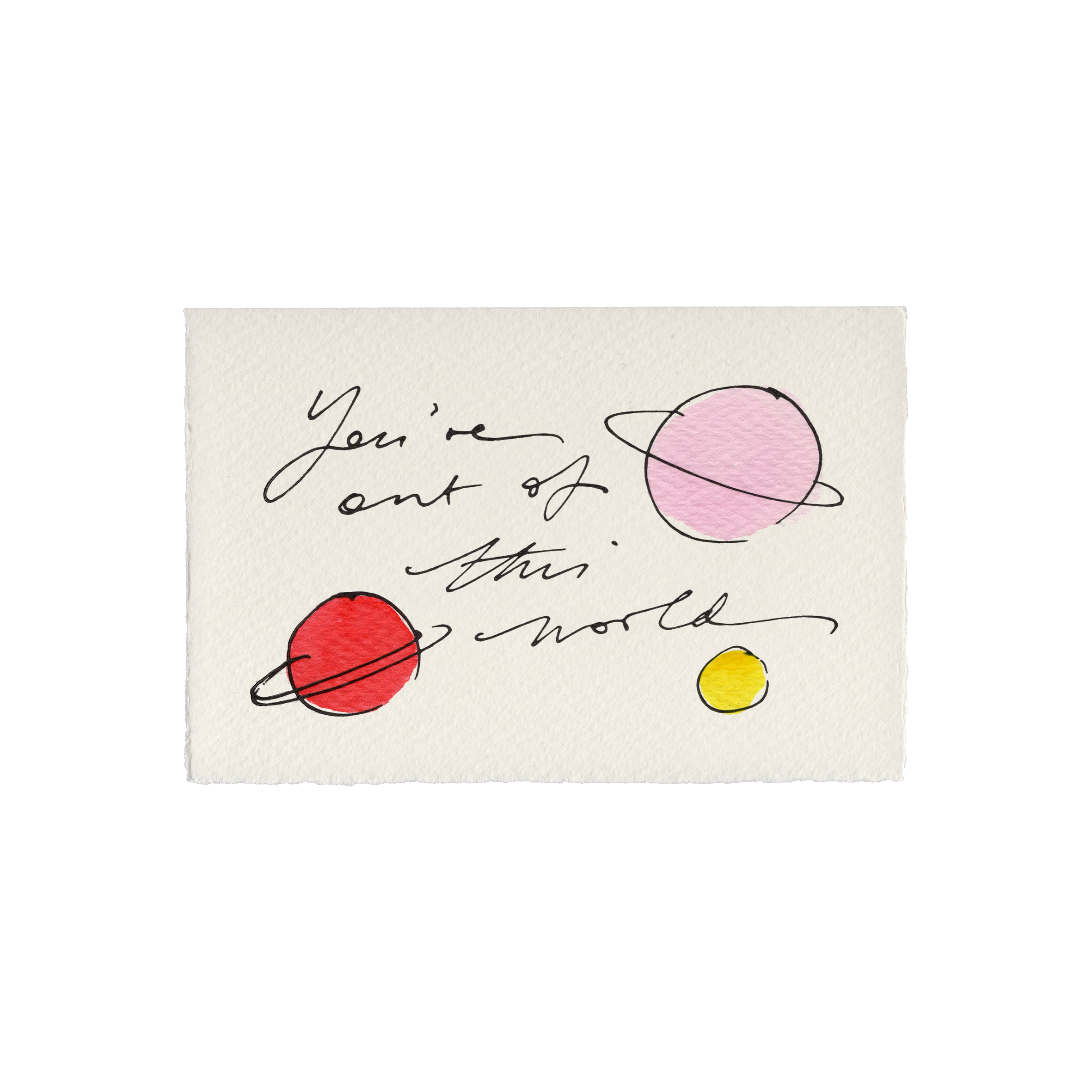 Scribble & Daub Out of This World hand-painted letterpress greetings card.