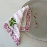 Pair of Raspberry Cotton Hand Block Printed Napkins