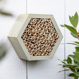 Shetland Hexagonal Wild Bee House in sage green for solitary bees in the garden.