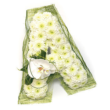 Single letter floral funeral tribute handcrafted with fresh flowers by Mad Lilies florists in Banstead, Surrey, creating a beautiful and personal farewell.