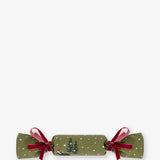 Sophie Allport Festive Forest reusable fabric Christmas cracker with woodland animals on a rich olive green background.