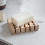 Southbourne natural beech wood soap dish with simple slatted design.