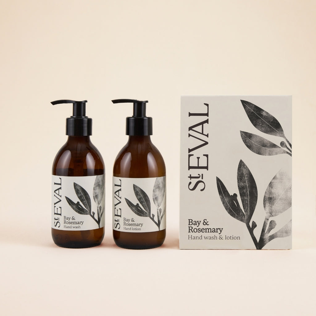 St Eval Bay and Rosemary Hand Care Set with nourishing hand wash and hand lotion.