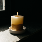 St Eval Inspiritus half-dipped gold pillar candle hand-poured in Cornwall
