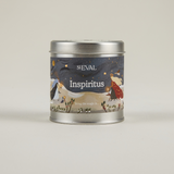 St Eval Inspiritus scented tin Christmas candle with illustrated festive packaging and a warm orange, cinnamon and woody fragrance.