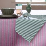 Elegant cotton striped tablecloth in Lipstick Pink with classic ticking stripe detail. Perfect for everyday dining, garden tables and relaxed entertaining.
